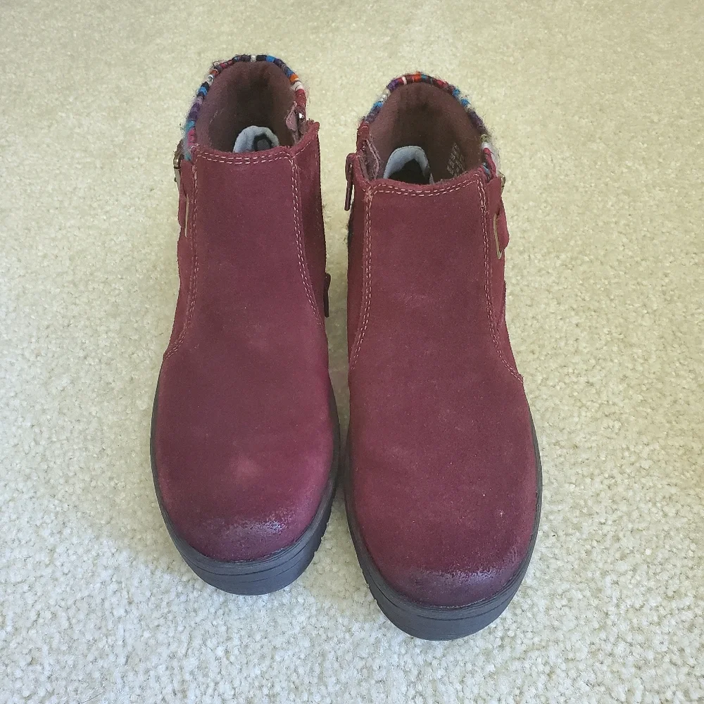 Earth Orgins Burgundy Ankle Boots with Patterned Trim